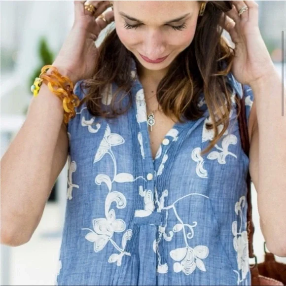 Anthropologie Isabella Sinclair Tillie gauzy chambray embroidered smalll dress - Picture 4 of 8